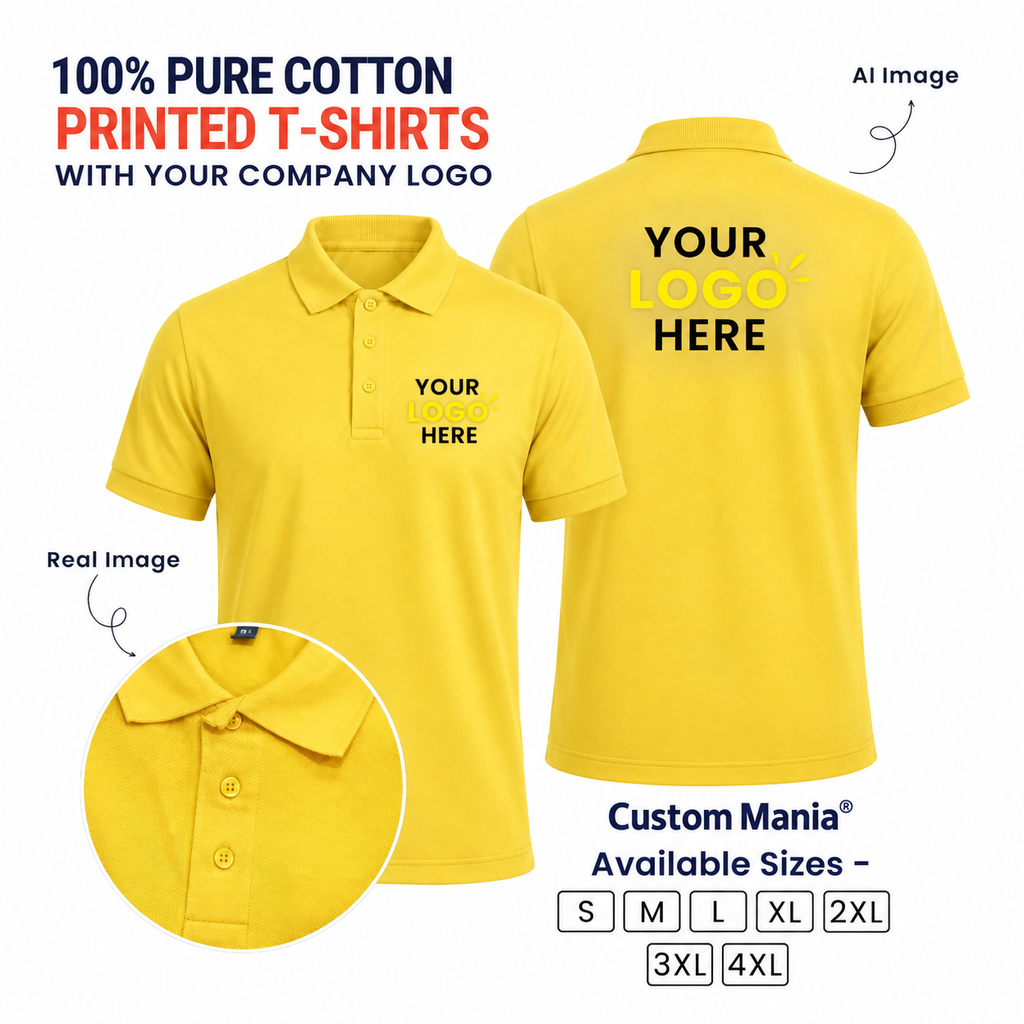 Customized 100% Pure Cotton Polo T-Shirt With Your Company Logo | Order Logo Printed Tees