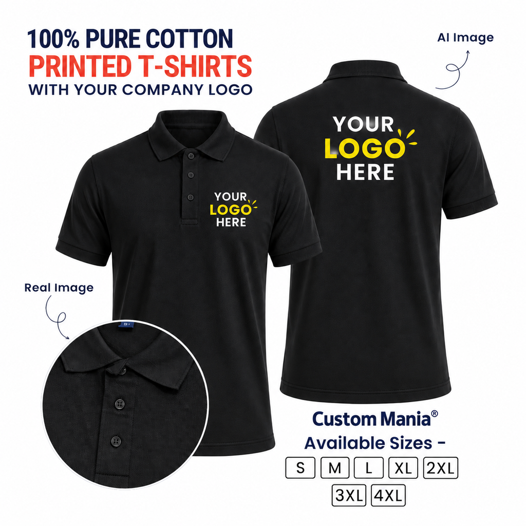 Customized 100% Pure Cotton Polo T-Shirt With Your Company Logo | Order Logo Printed Tees