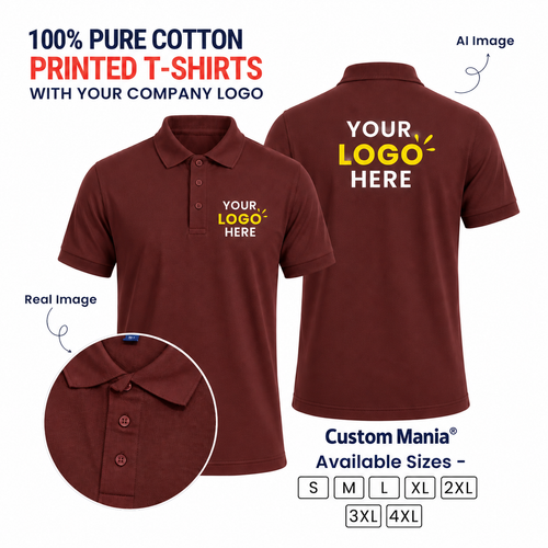 Customized 100% Pure Cotton Polo T-Shirt With Your Company Logo | Order Logo Printed Tees
