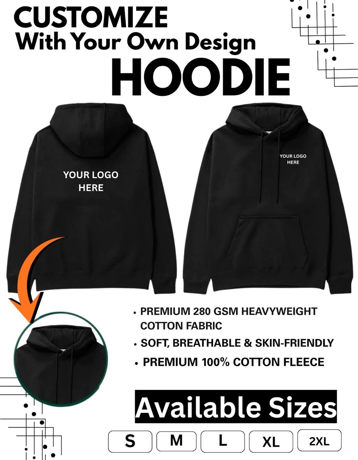 Customized Hoodie 330 gsm With Your Company Logo & Design
