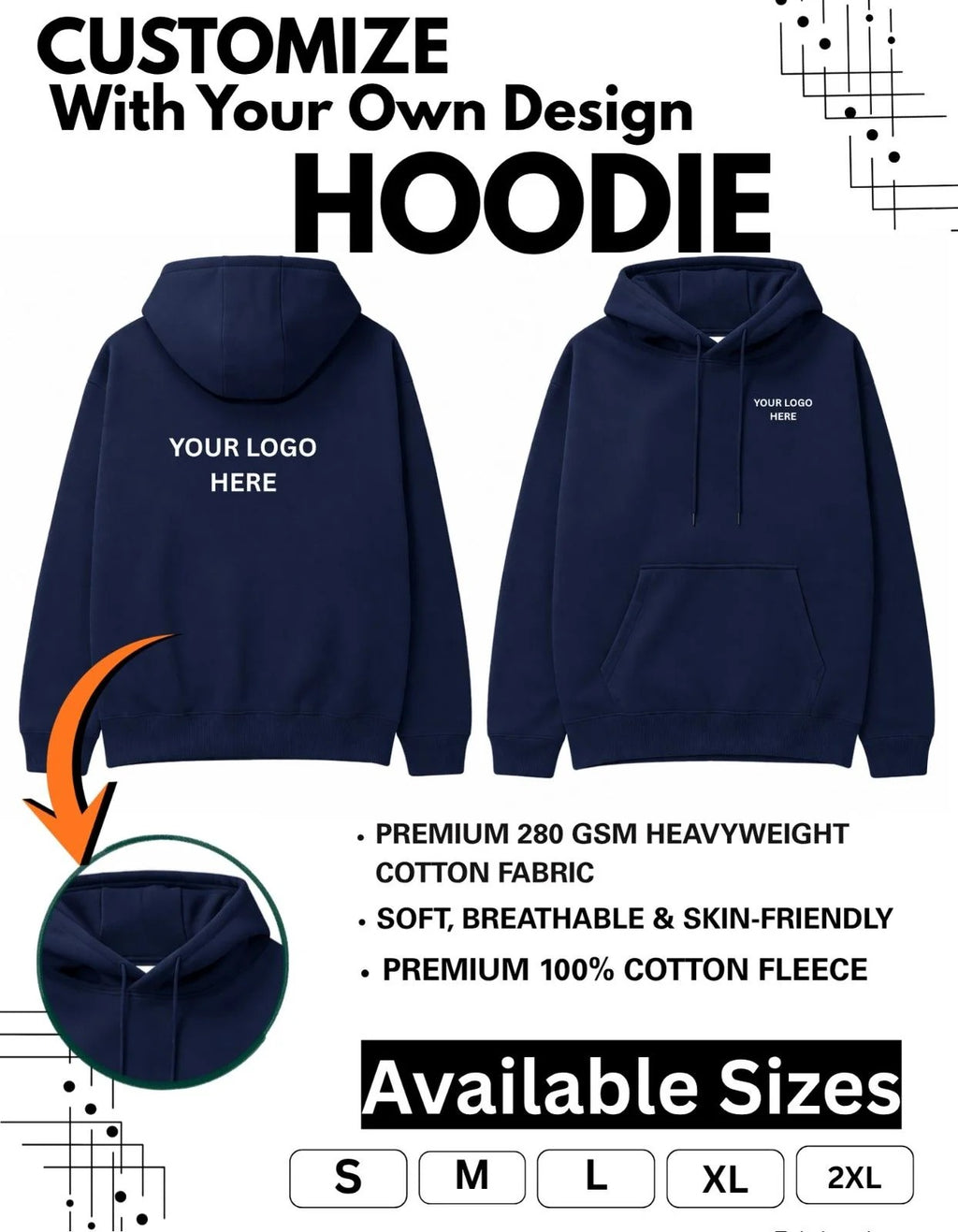 Customized Hoodie 330 gsm With Your Company Logo & Design