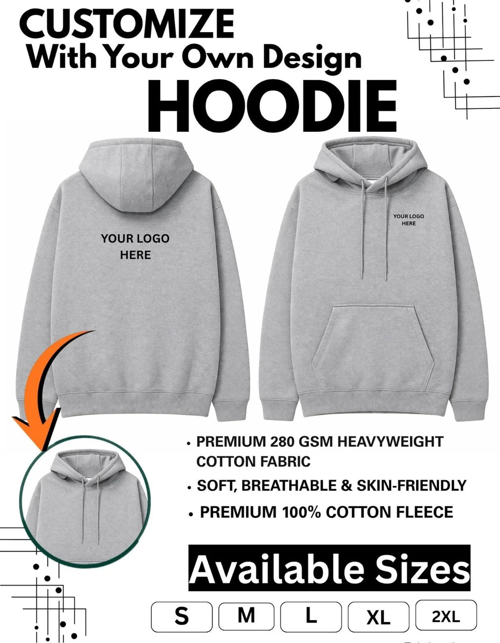 Customized Hoodie 330 gsm With Your Company Logo & Design